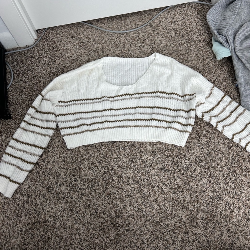 Striped White and Brown Women's Sweater